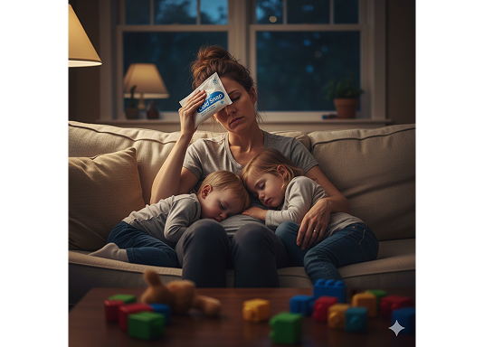 Parent using ColdSnap pack at home with family