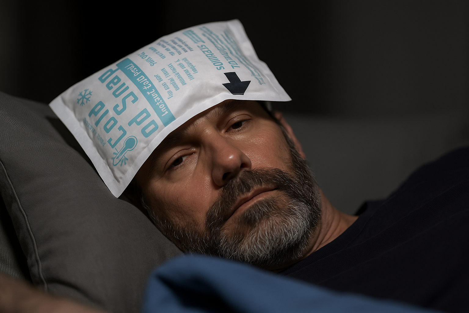 Man having anxiety using a cold snap pack
